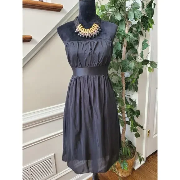 Gap Women's Black Solid Cotton Off The Shoulder Casual Knee Length Dress Size 12 - Picture 11 of 13